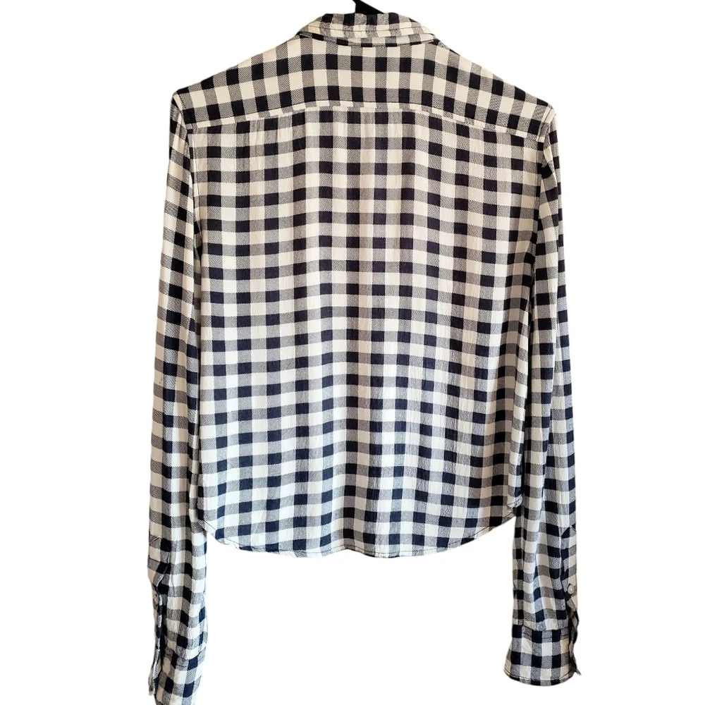 Ralph Lauren Denim & Supply Top L Womens Black Checkered Flannel Cropped Boxy - Picture 6 of 9